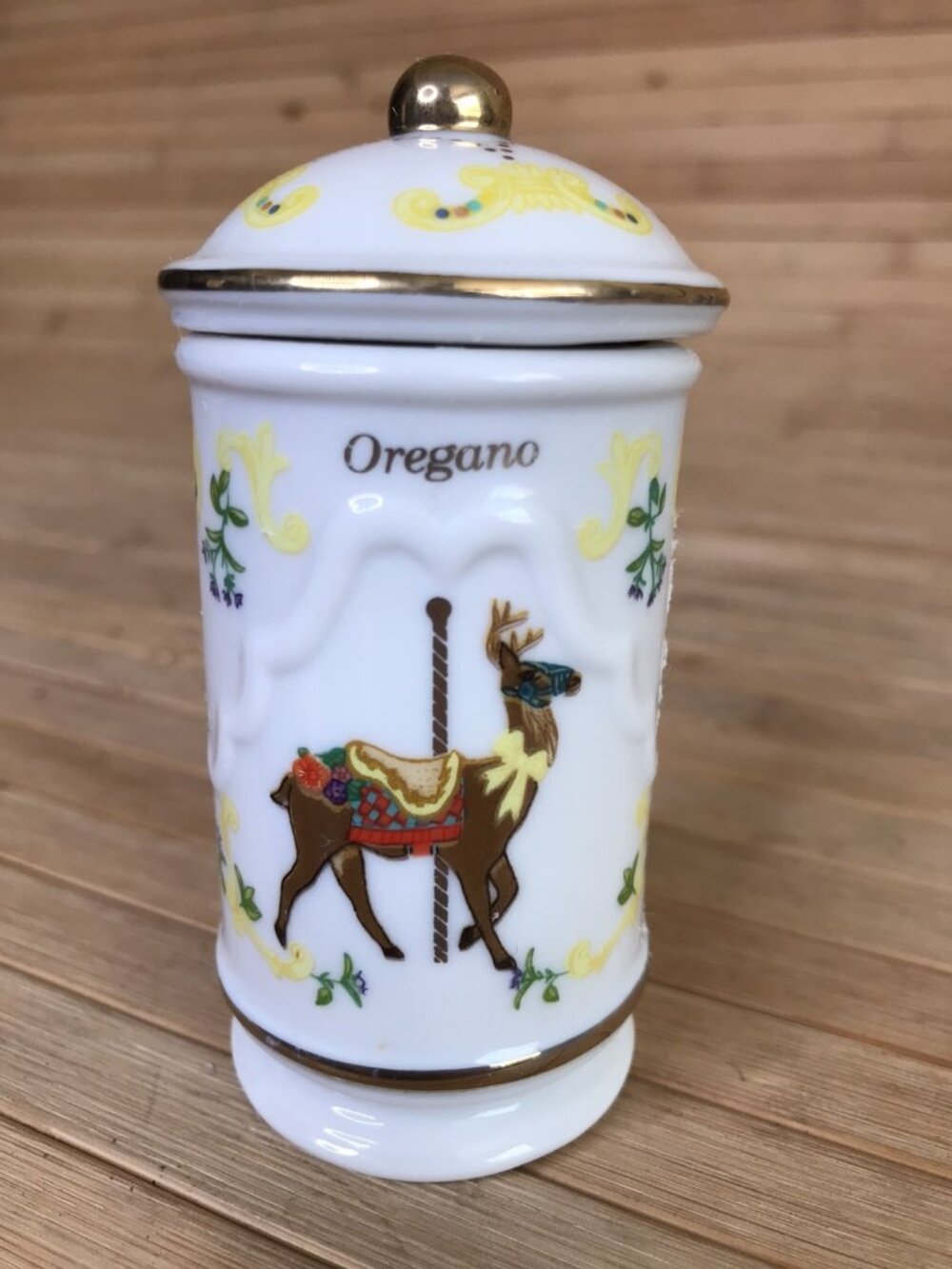 Lenox Fine Porcelain The Spice Carousel Oregano Jar w/Lid Gold Fill Trim 1993